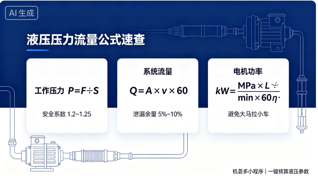液压压力流量计算公式速查卡片