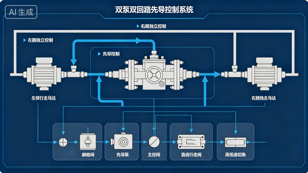 工程机械双泵双回路液压原理图