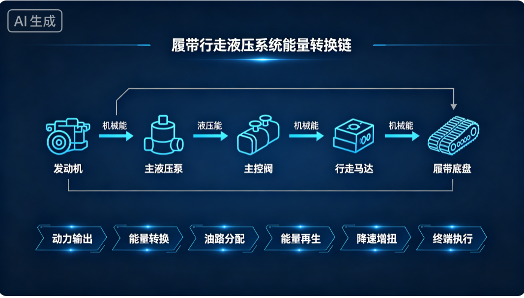 履带液压行走动力传输流程图