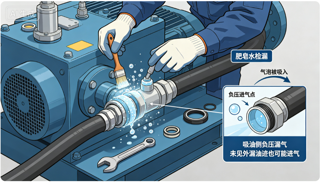 吸油管路肥皂水检漏作业图