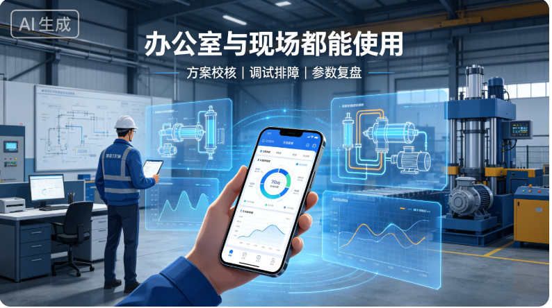 机荟多液压仁小程序,手机电脑多端适配,办公室及现场调试均可使用